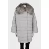 Gray down jacket with removable fur