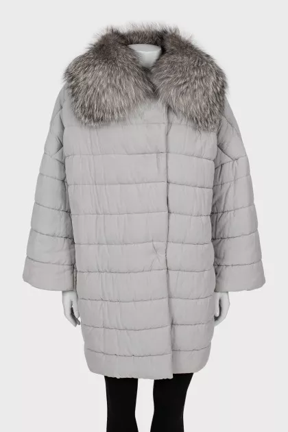 Gray down jacket with removable fur