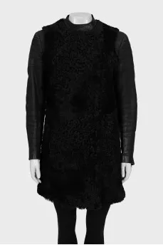 Fur coat with leather sleeves