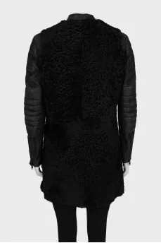 Fur coat with leather sleeves