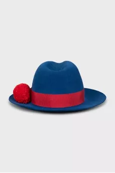 Blue hat with removable decoration