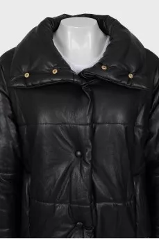 Quilted faux leather down jacket