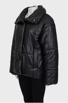 Quilted faux leather down jacket