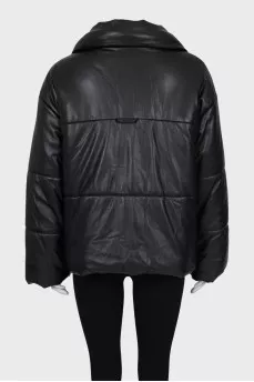 Quilted faux leather down jacket