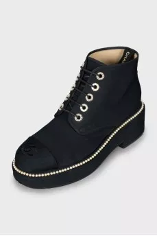Textile boots decorated with beads