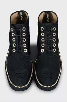 Textile boots decorated with beads