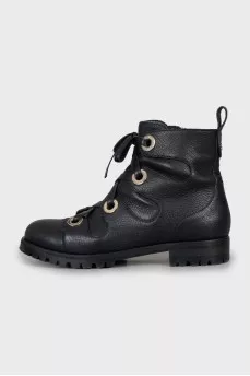 Leather boots with gold hardware