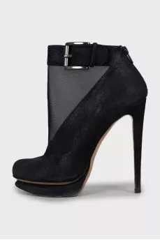 Suede ankle boots with mesh inserts