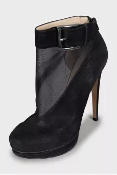 Suede ankle boots with mesh inserts