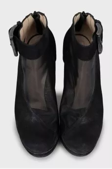 Suede ankle boots with mesh inserts