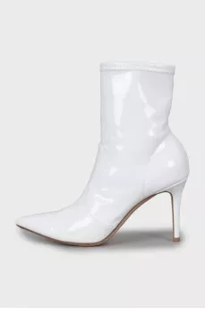 White patent leather ankle boots