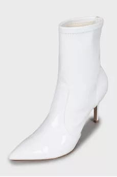 White patent leather ankle boots