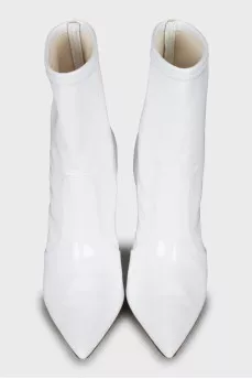 White patent leather ankle boots