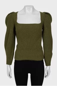Green sweater with voluminous sleeves
