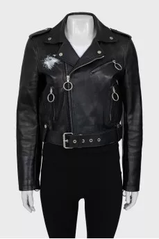 Leather jacket with brand logo