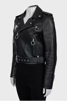 Leather jacket with brand logo