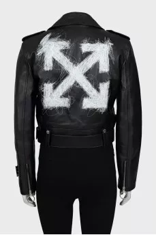 Leather jacket with brand logo