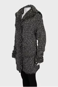 Knitted black and white coat