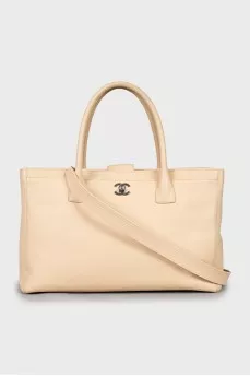 Beige leather tote bag