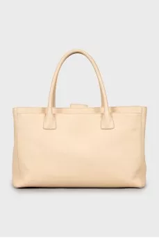 Beige leather tote bag
