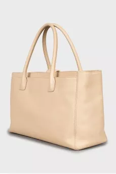 Beige leather tote bag