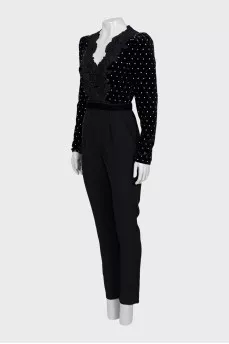 Black jumpsuit decorated with rhinestones