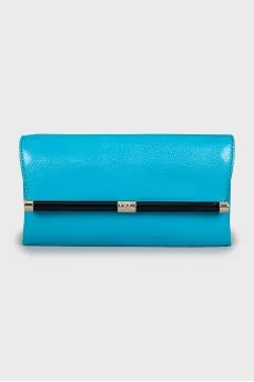 Blue clutch with embossed leather