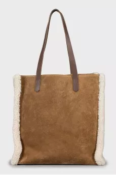 Suede shopper with fur decor