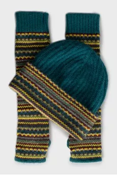 Knitted set of hat and gloves