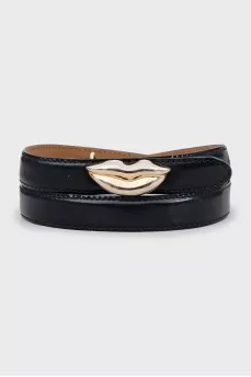Thin black leather belt