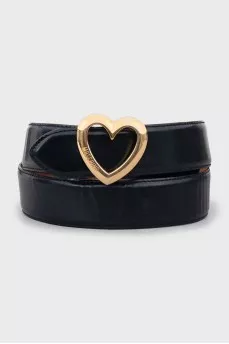 Black leather belt with gold buckle