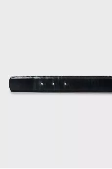 Black leather belt with gold buckle