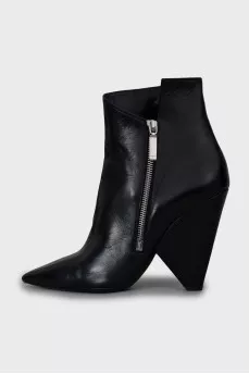 Black leather ankle boots with zip