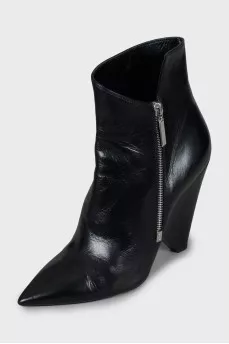 Black leather ankle boots with zip