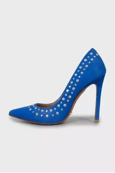 Suede shoes with metal rhinestones