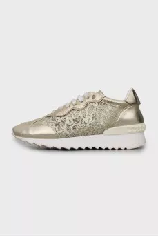 Leather sneakers with lace inserts