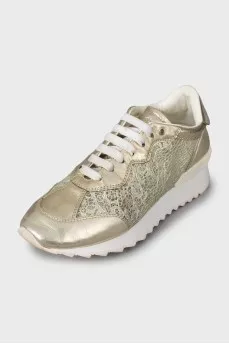 Leather sneakers with lace inserts