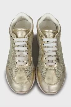 Leather sneakers with lace inserts