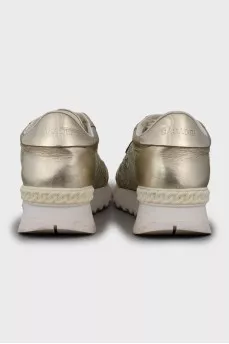 Leather sneakers with lace inserts