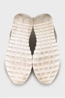 Leather sneakers with lace inserts