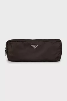 Brown textile cosmetic bag