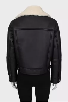 Short sheepskin coat made of artificial leather