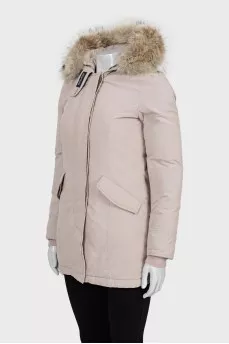 Fitted parka with removable fur