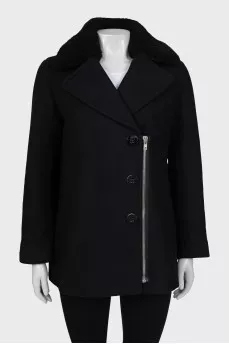 Black coat with sheepskin collar