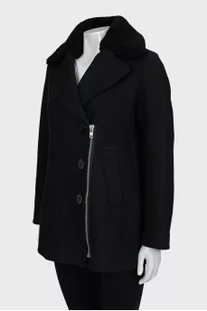 Black coat with sheepskin collar