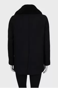 Black coat with sheepskin collar
