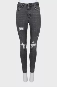 Gray jeans with ripped effect