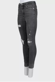 Gray jeans with ripped effect
