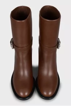 Brown leather ankle boots