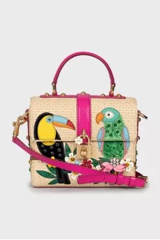 Raffia and leather crossbody bag